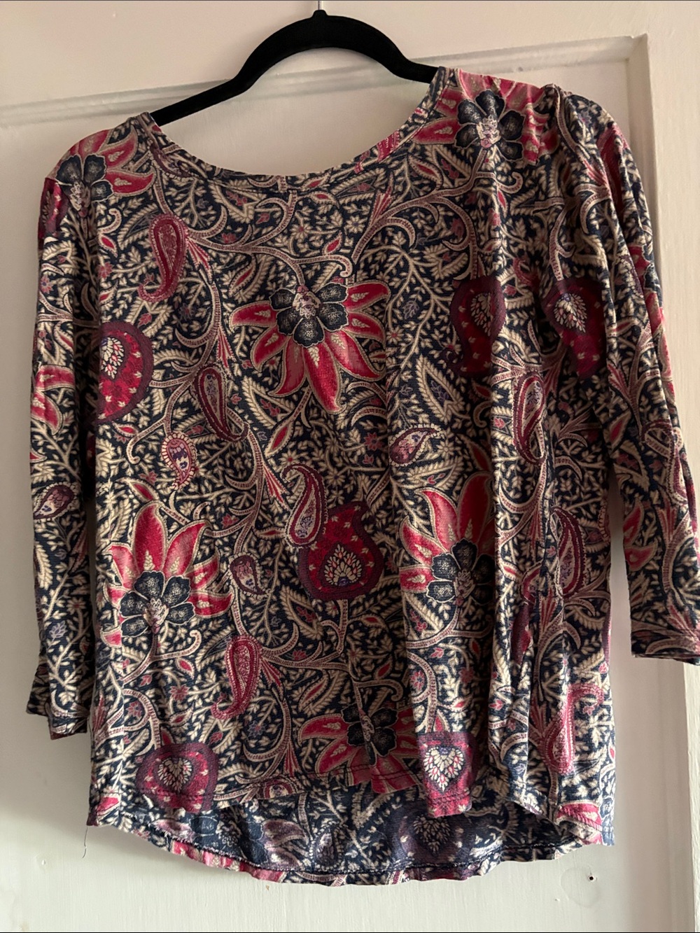 Lucky Brand Red & Navy Paisley Floral Long Sleeve Top